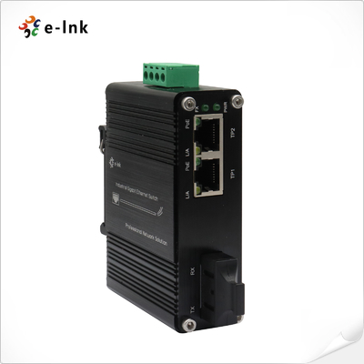 Μίνι Industrial 1-Port 100Base-FX σε 2-Port 10/100Base-T 30W PoE+ μετατροπέας μέσων ενημέρωσης